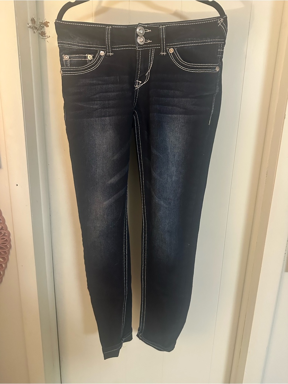Wallflower Bling Skinny Jeans with White Contrast Stitching
